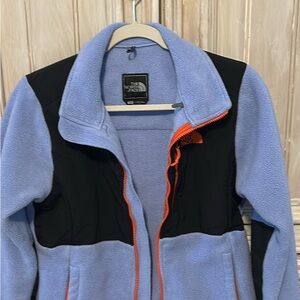 The North Face Light Blue and Black Fleece with Orange Zipper